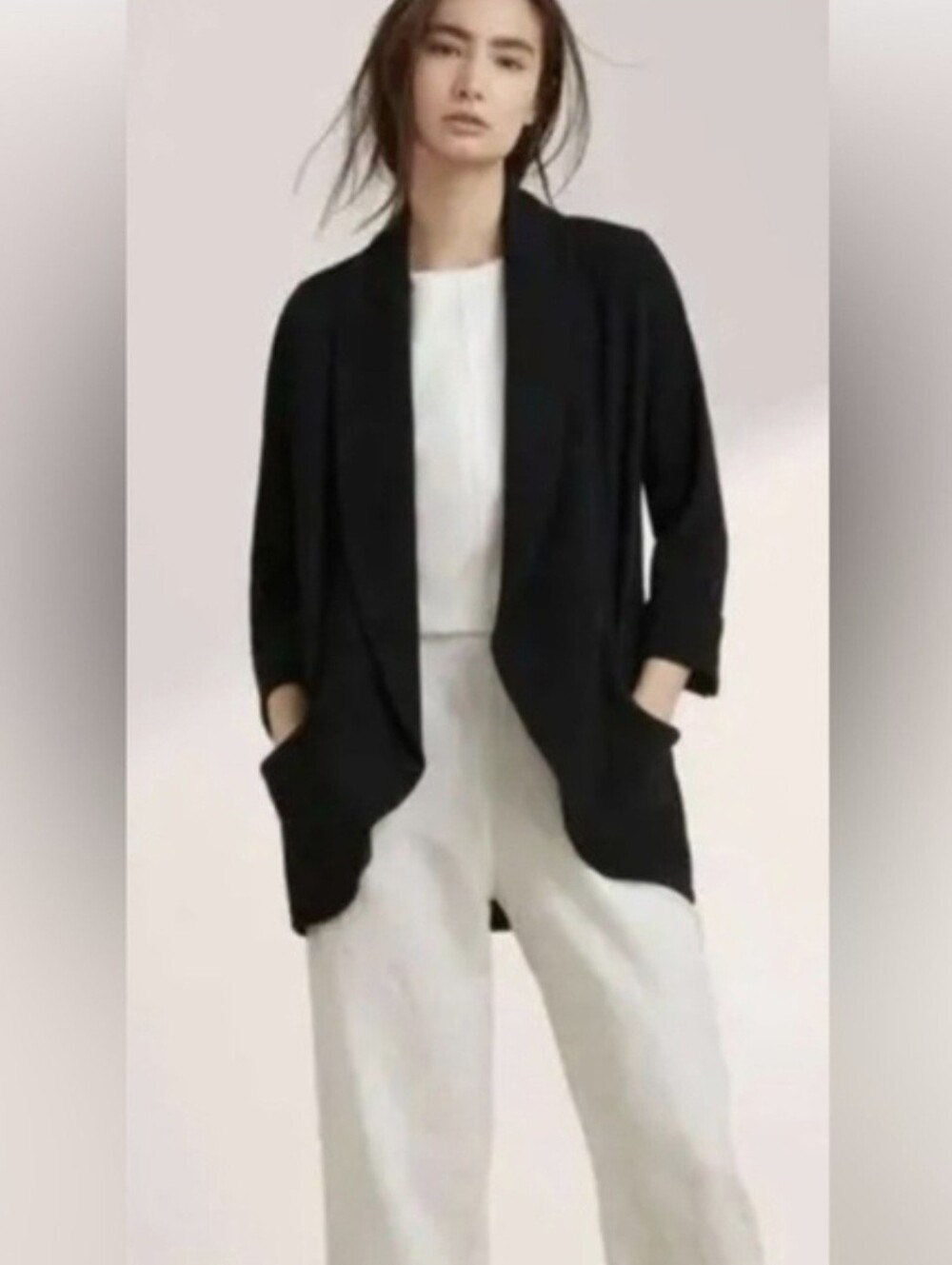 Aritzia Wilfred Chevalier Black Silk Blend Open Front Timeless Blazer